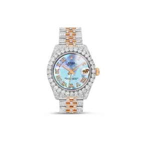 10.78ctw Full Diamond Women's Rolex DateJust 31mm Two Tone Mother of Pearl