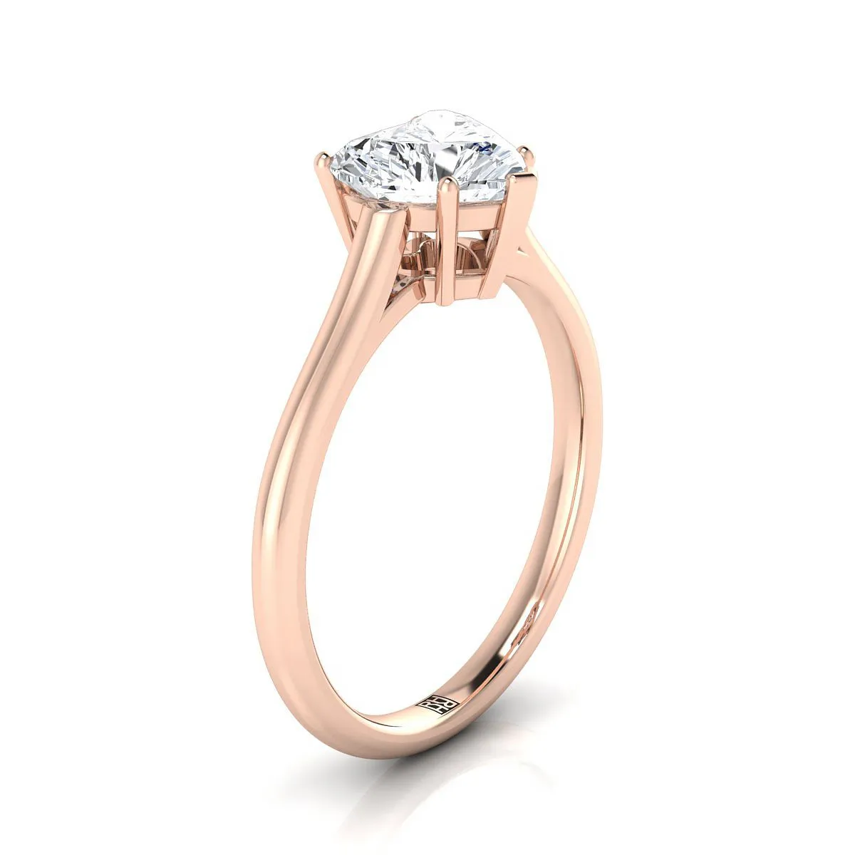 14K Rose Gold Heart Shape Center  Cathedral Style Comfort Fit Solitaire Engagement Ring