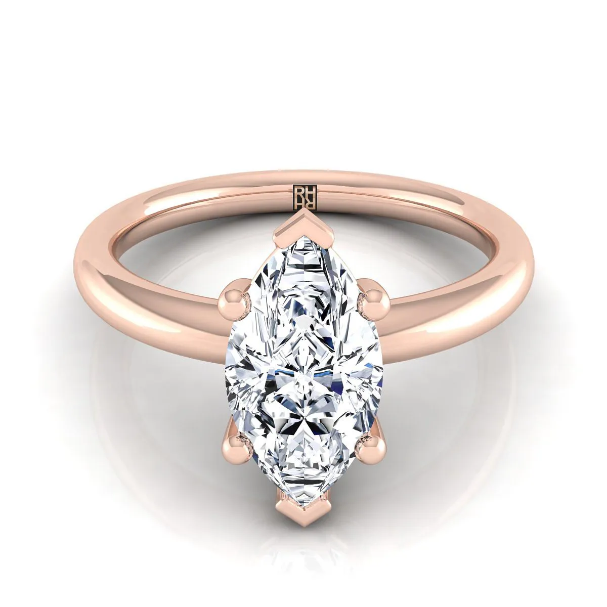 14K Rose Gold Marquise  Rounded Comfort Fit Solitaire Engagement Ring