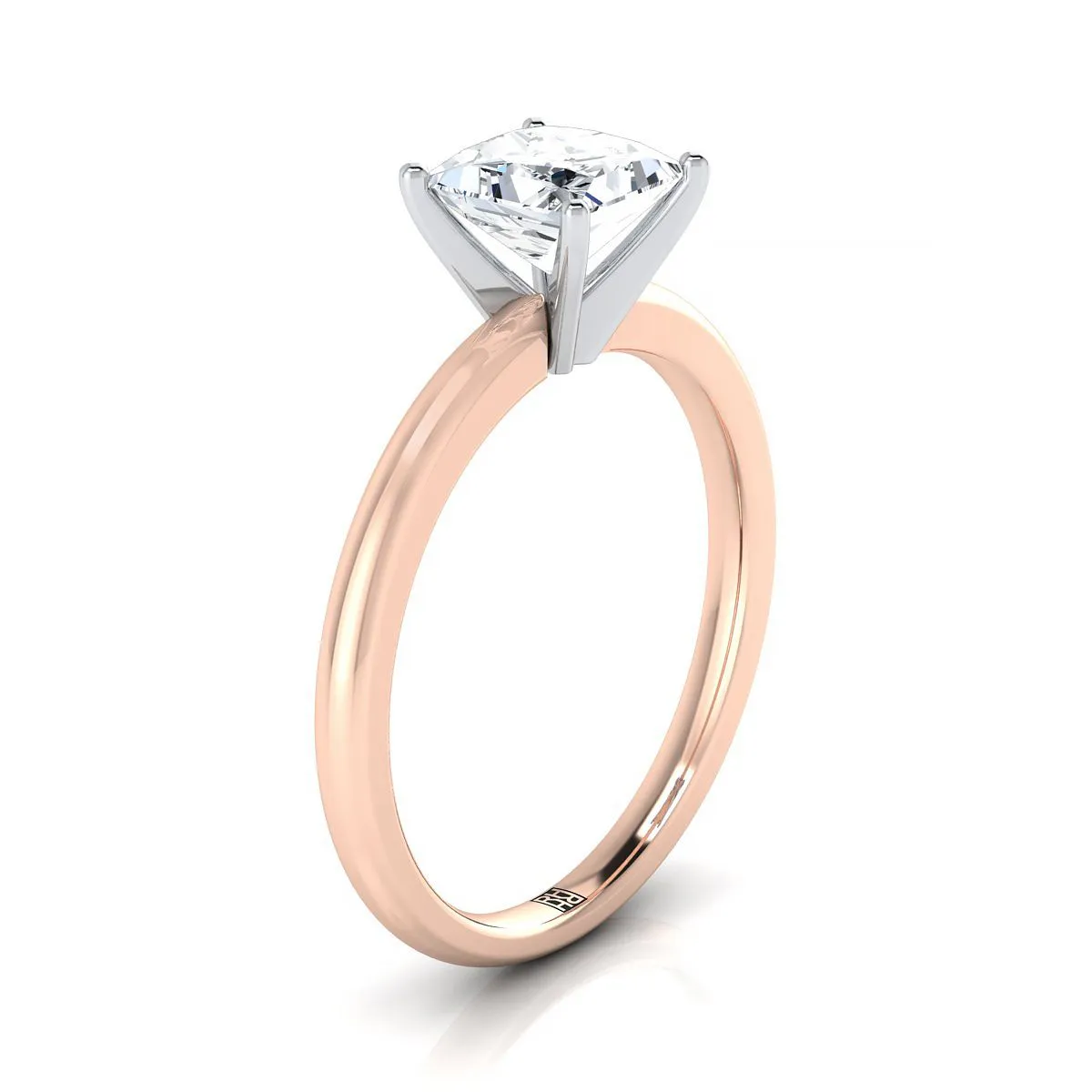 14K Rose Gold Princess Cut  Round Comfort Fit Claw Prong Solitaire Engagement Ring