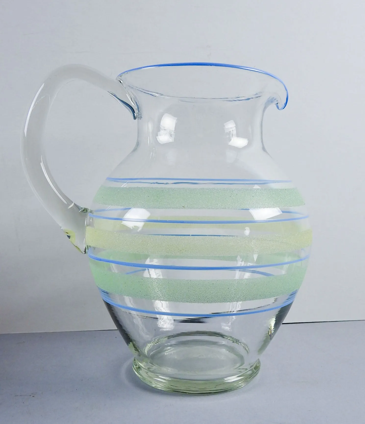 1930s Vintage Hand Blown Glass Pitcher