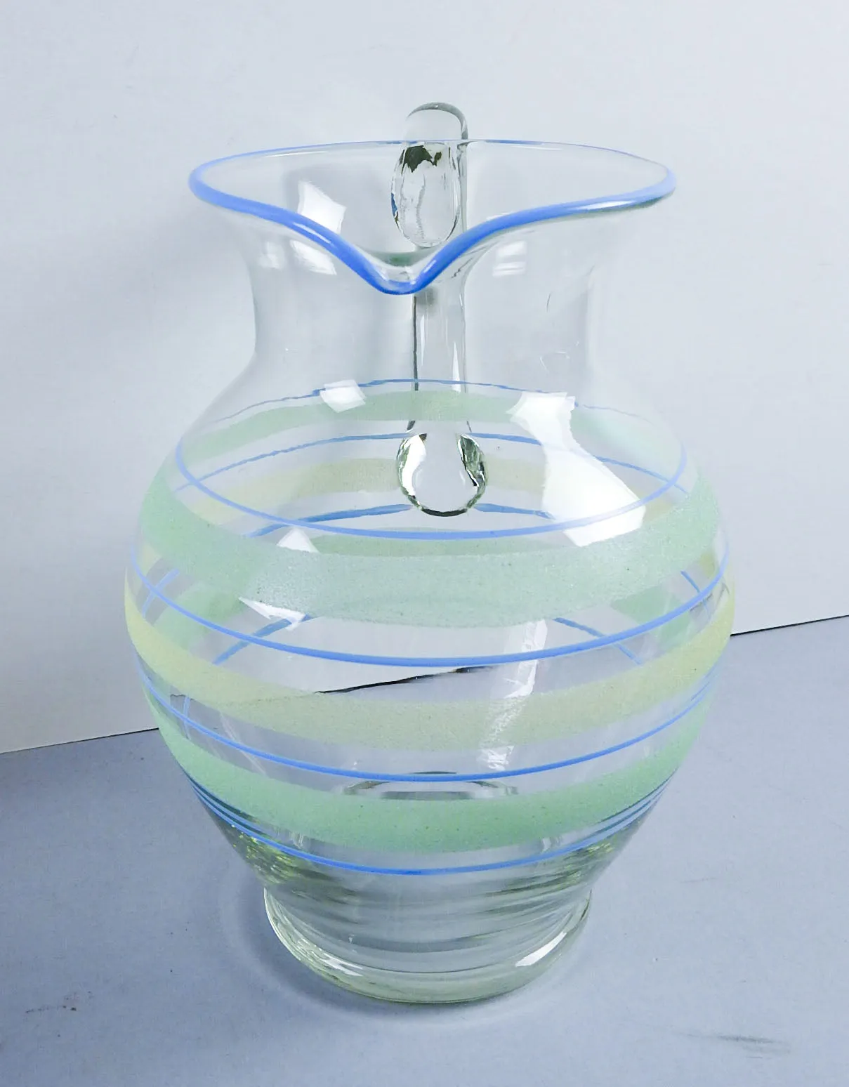 1930s Vintage Hand Blown Glass Pitcher