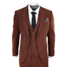 281-02 - Men's Camel 3 Piece Tweed Suit Herringbone Wool Fit