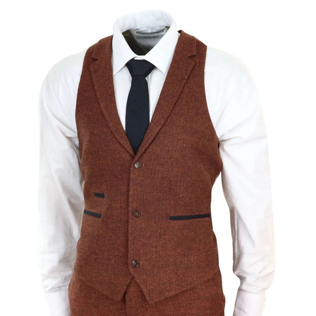 281-02 - Men's Camel 3 Piece Tweed Suit Herringbone Wool Fit