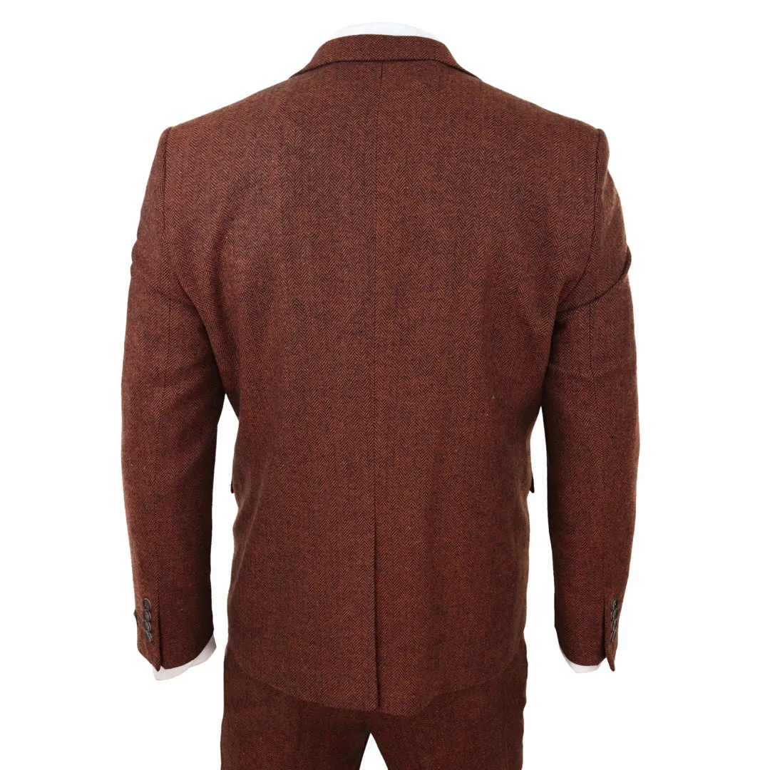 281-02 - Men's Camel 3 Piece Tweed Suit Herringbone Wool Fit