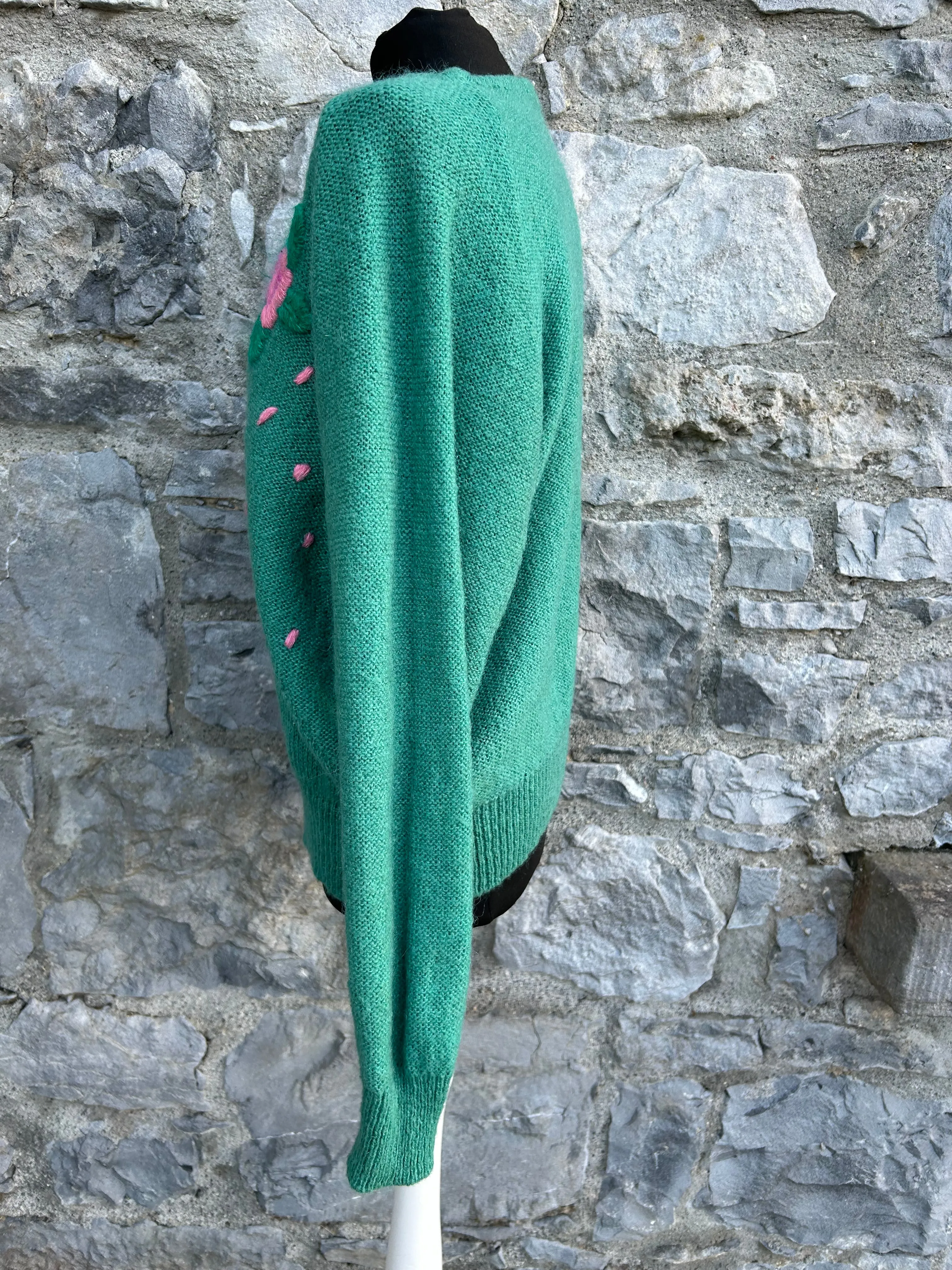 80s green embroidered jumper uk 14