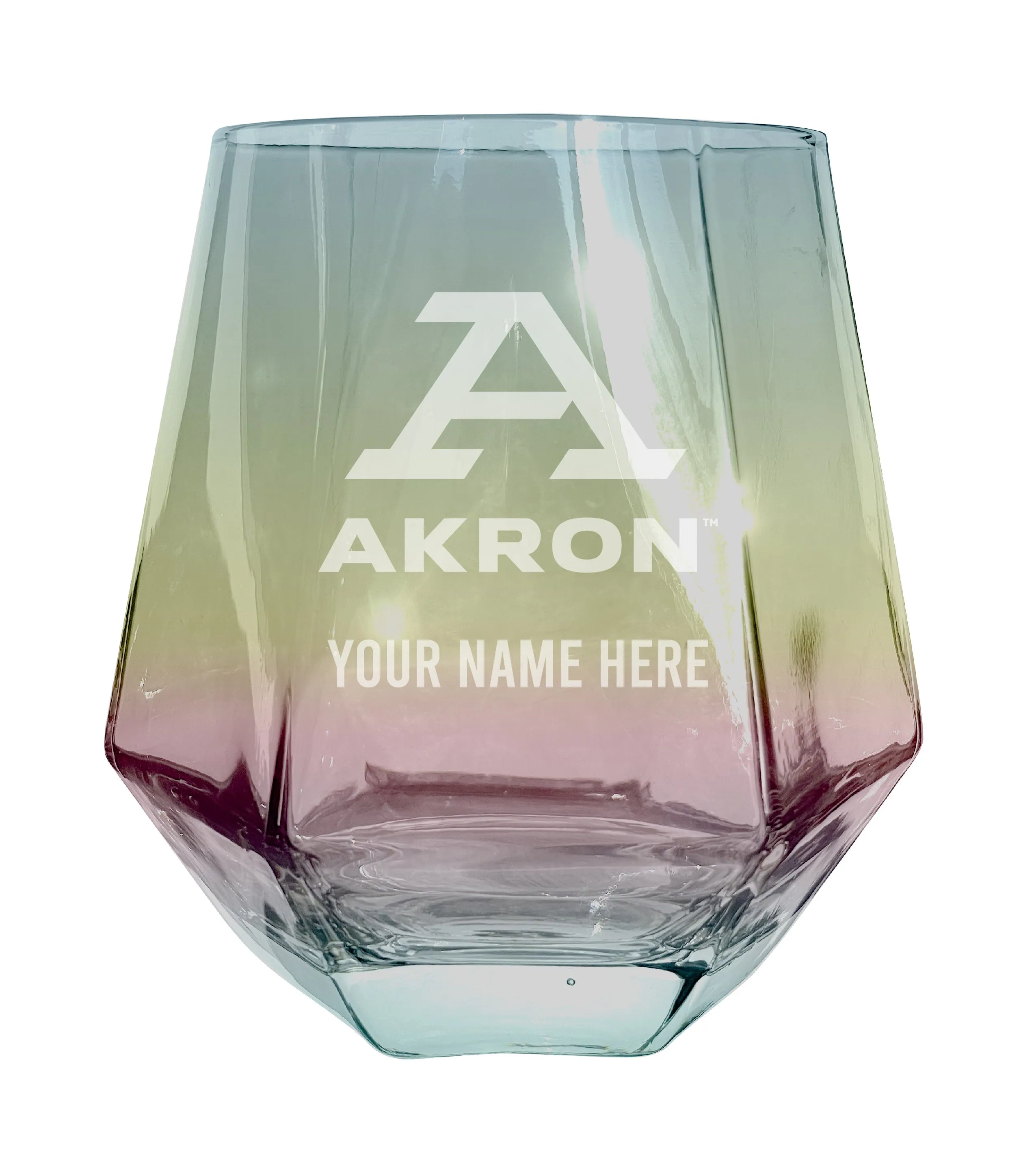 Akron Zips Customizable Stemless Diamond Wine Glass Engraved 10 oz Officially Licensed Collegiate Product