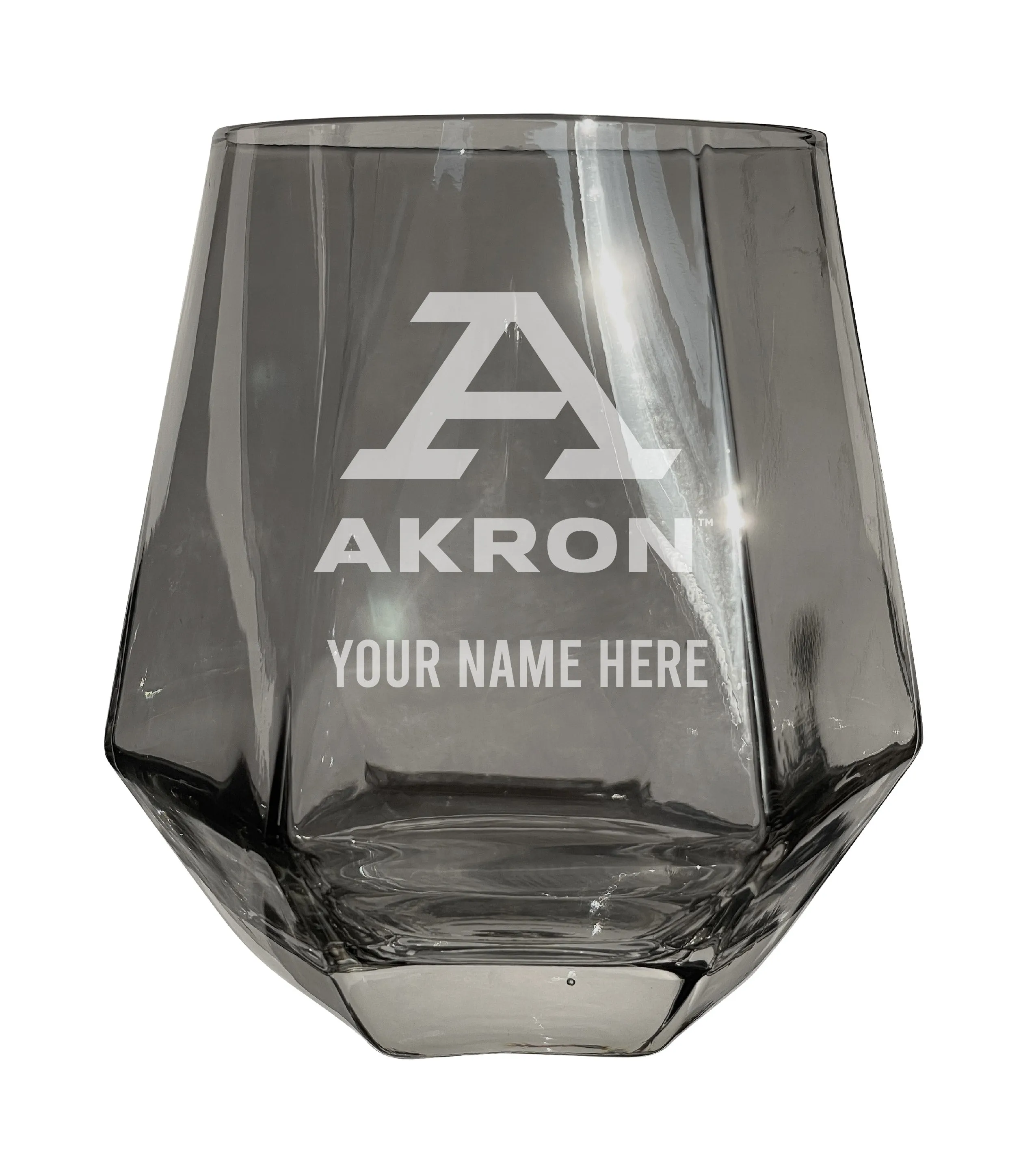 Akron Zips Customizable Stemless Diamond Wine Glass Engraved 10 oz Officially Licensed Collegiate Product