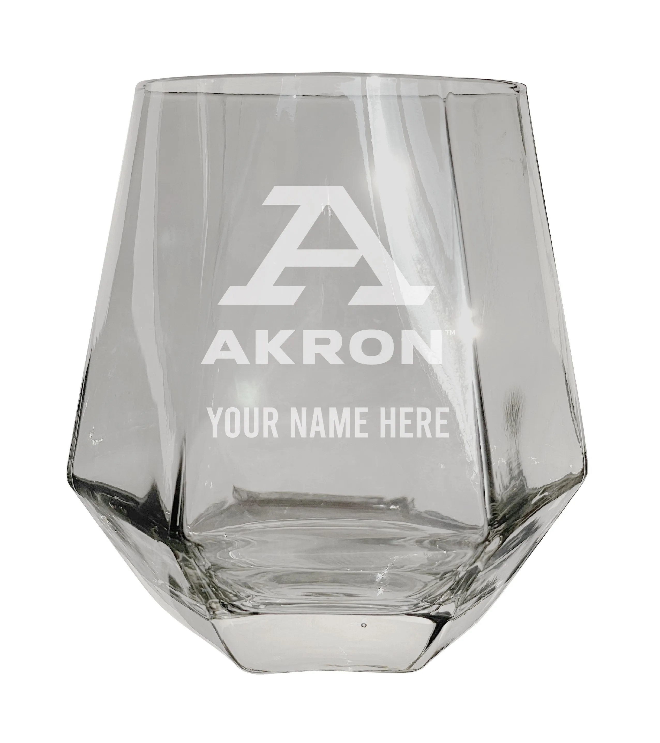 Akron Zips Customizable Stemless Diamond Wine Glass Engraved 10 oz Officially Licensed Collegiate Product