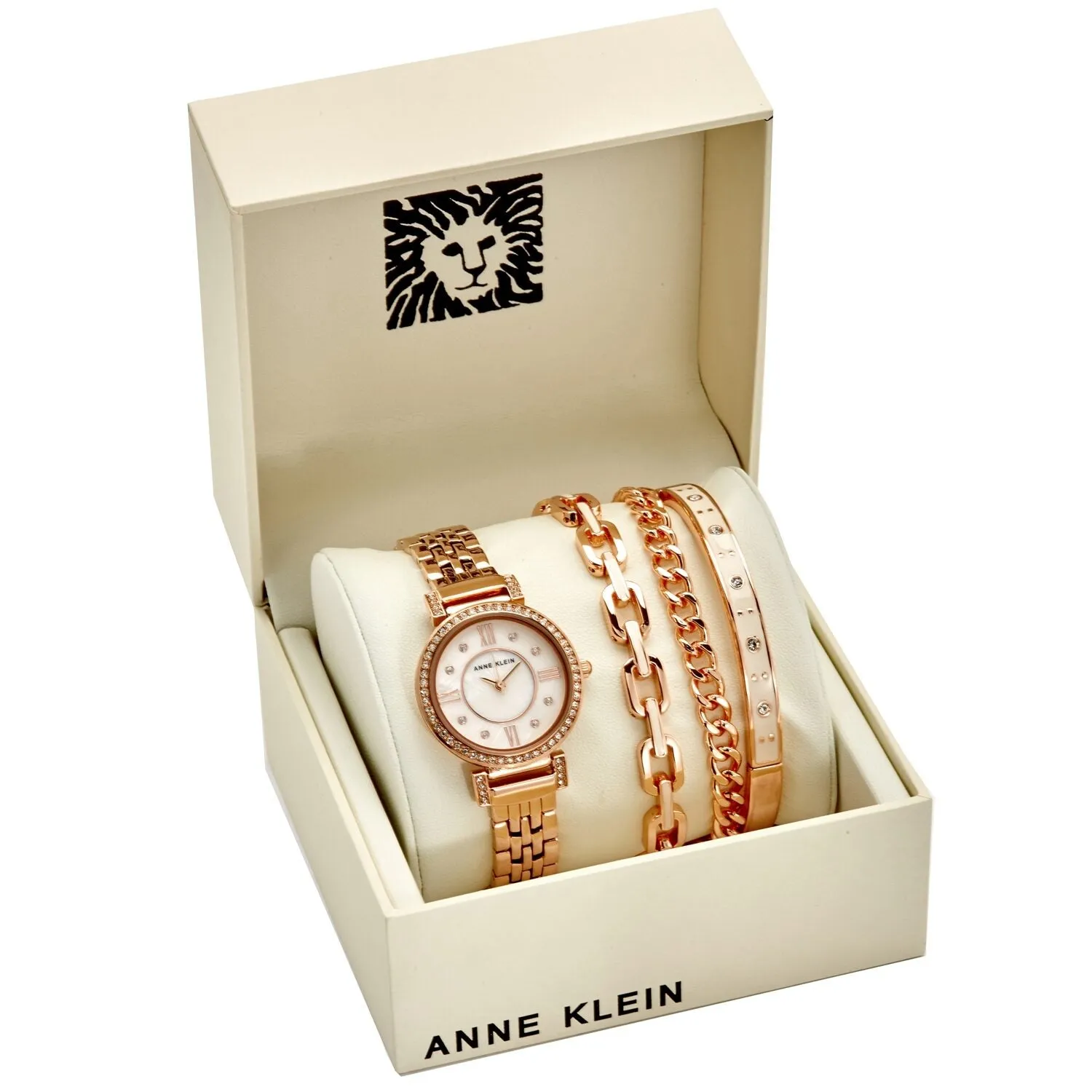 Anne Klein Blush Mother of Pearl Crystal Dial Ladies Watch Set AK/3400BHST