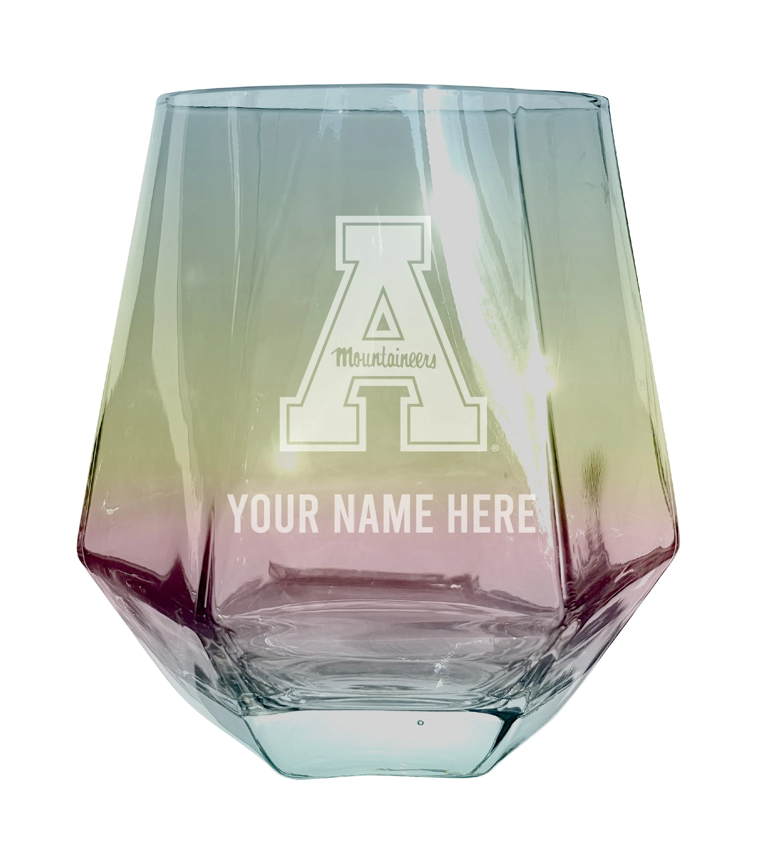 Appalachian State Customizable Stemless Diamond Wine Glass Engraved 10 oz Officially Licensed Collegiate Product