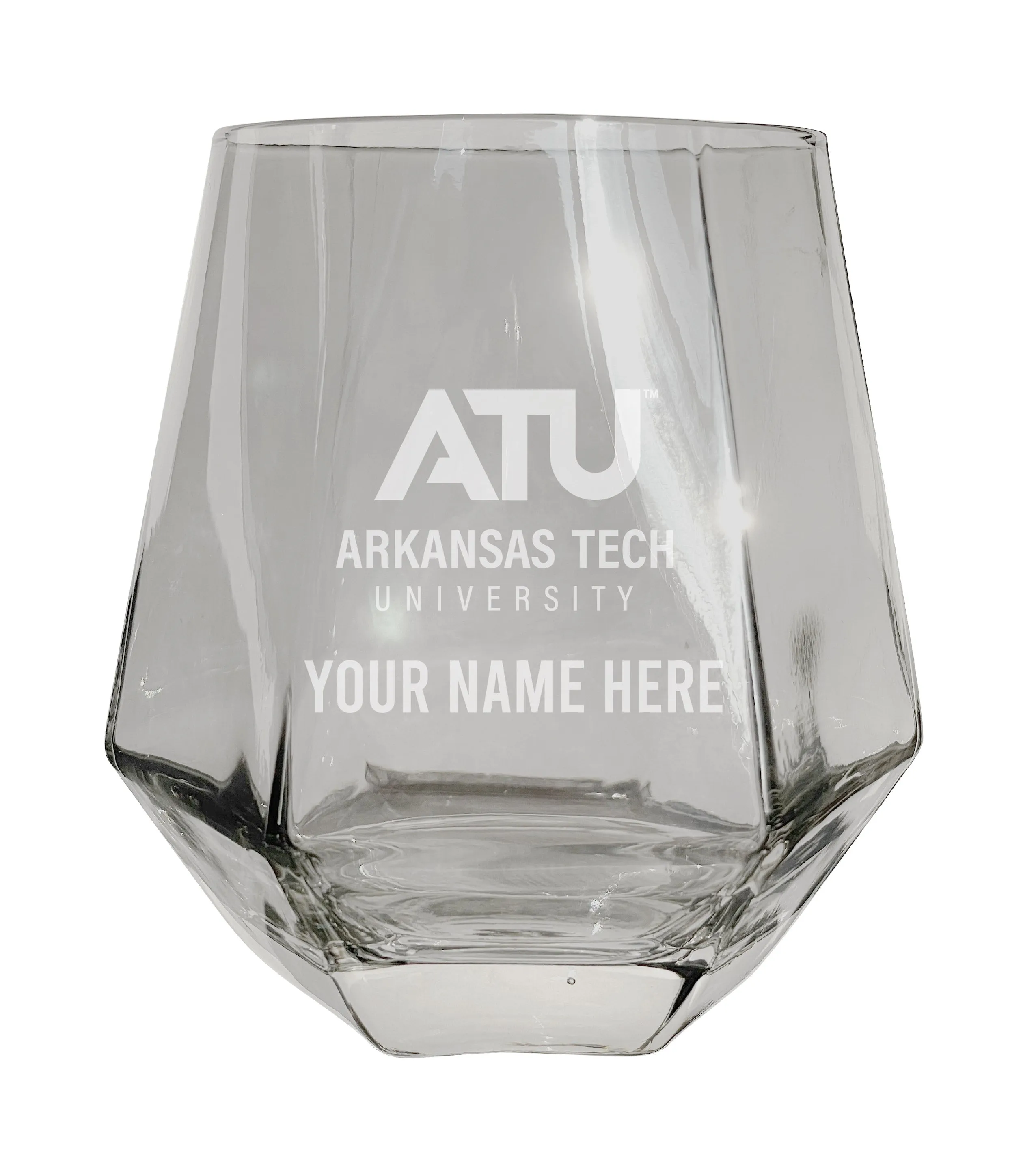 Arkansas Tech University Customizable Stemless Diamond Wine Glass Engraved 10 oz Officially Licensed Collegiate Product