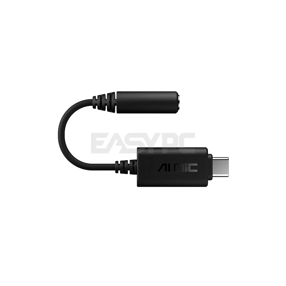 ASUS AI Noise-Canceling Mic Adapter USB-C to 3.5 mm connection enhances headset microphone performance by minimizing background noise communication