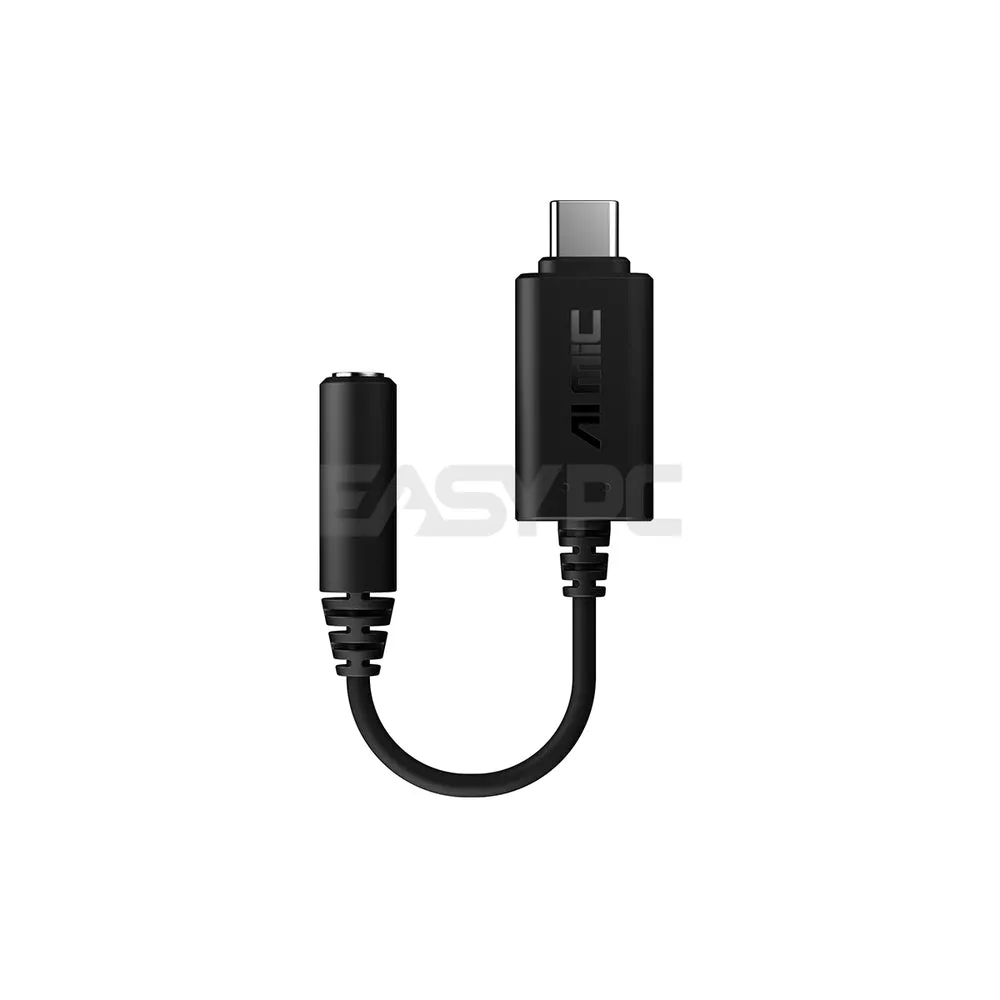 ASUS AI Noise-Canceling Mic Adapter USB-C to 3.5 mm connection enhances headset microphone performance by minimizing background noise communication