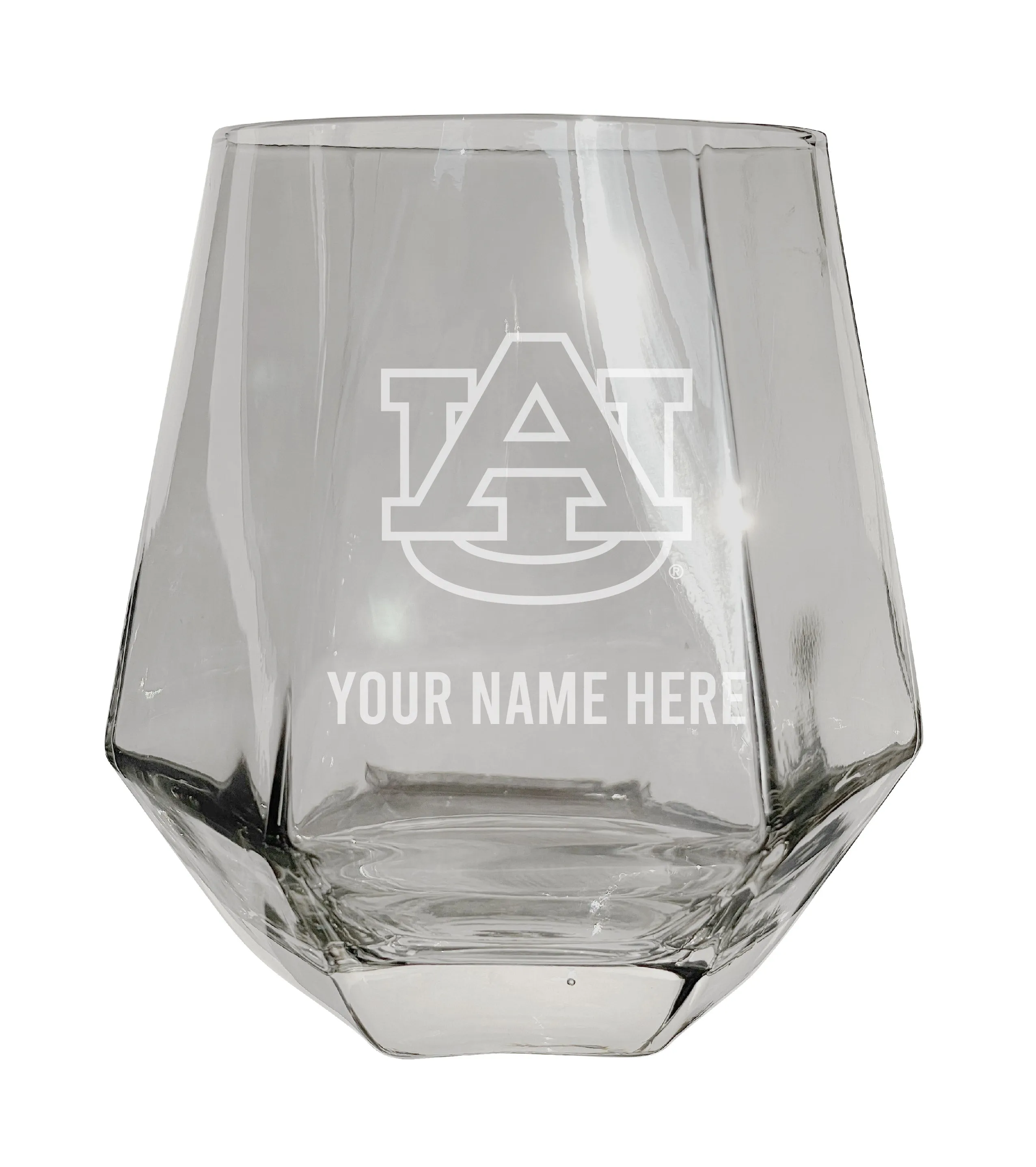 Auburn Tigers Customizable Stemless Diamond Wine Glass Engraved 10 oz Officially Licensed Collegiate Product