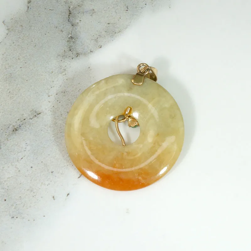 Autumnal Jade Circle Pendant with Gold & Jade Flower