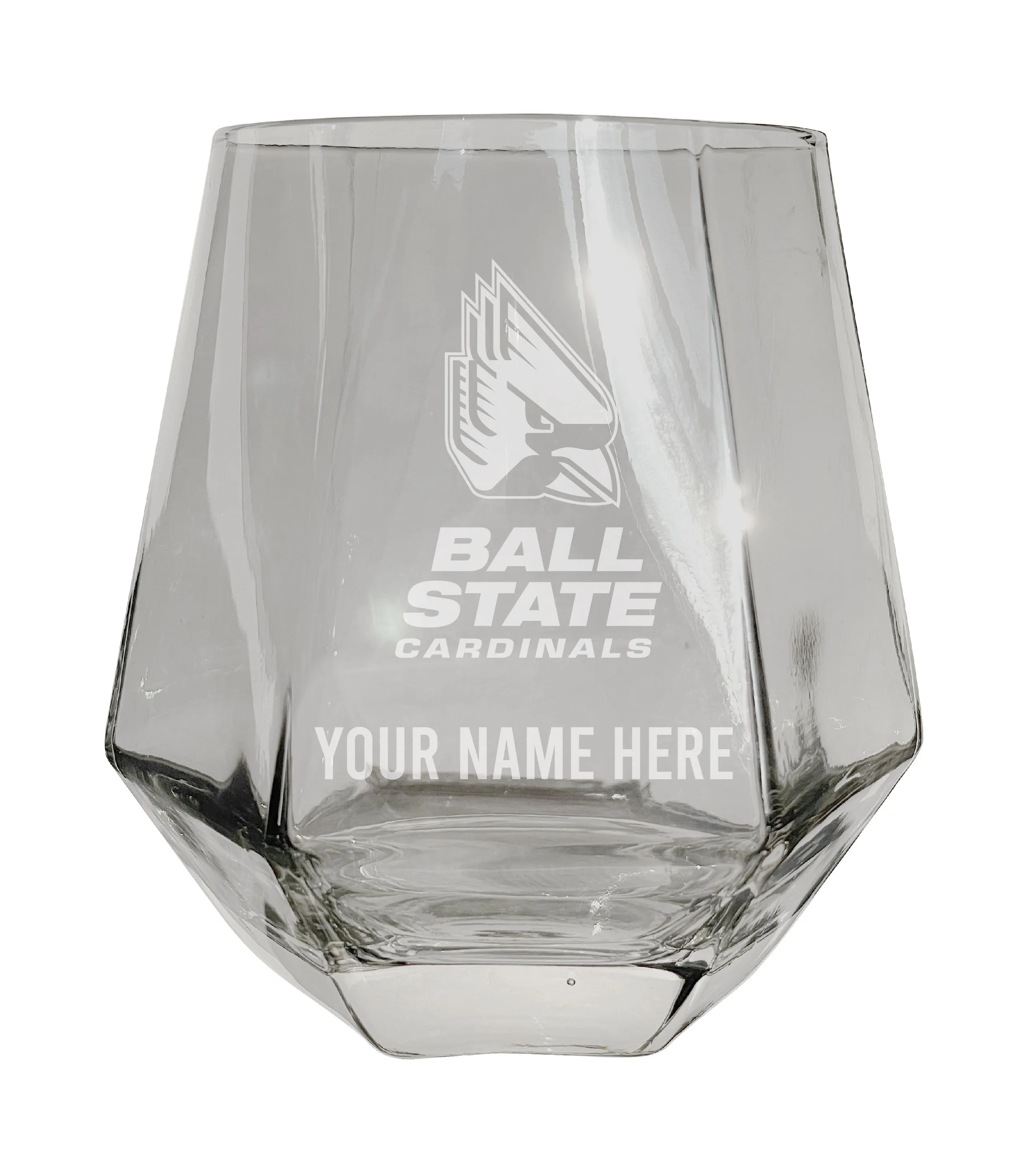 Ball State University Customizable Stemless Diamond Wine Glass Engraved 10 oz Officially Licensed Collegiate Product