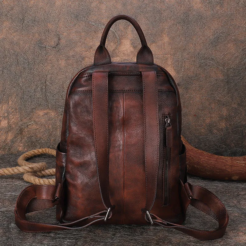 Best Vintage Black Gray Leather Rucksack Womens Vintage School Backpacks Leather Backpack Purse