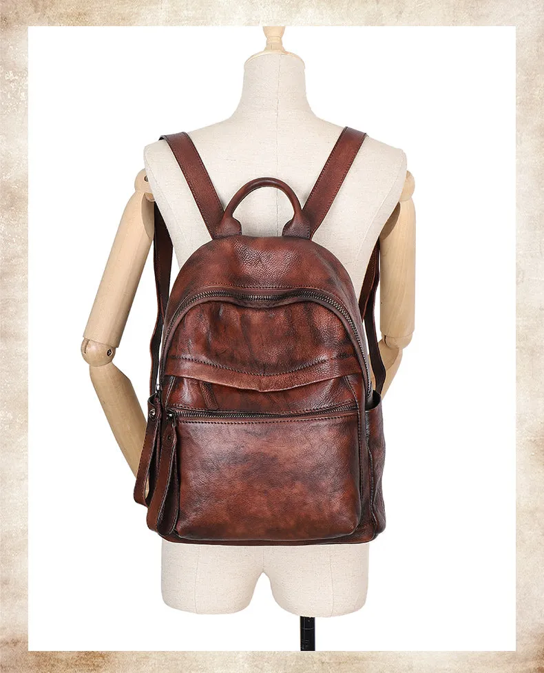 Best Vintage Black Gray Leather Rucksack Womens Vintage School Backpacks Leather Backpack Purse