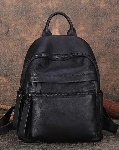 Best Vintage Black Gray Leather Rucksack Womens Vintage School Backpacks Leather Backpack Purse