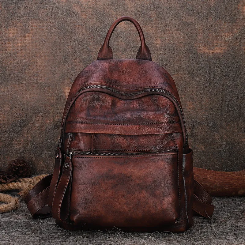 Best Vintage Black Gray Leather Rucksack Womens Vintage School Backpacks Leather Backpack Purse