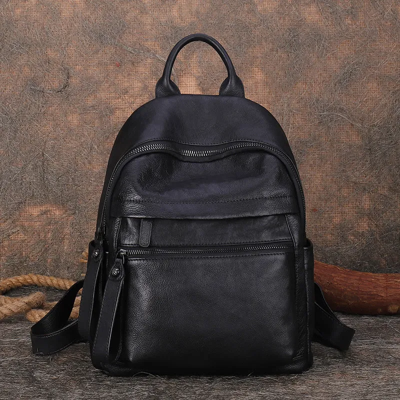 Best Vintage Black Gray Leather Rucksack Womens Vintage School Backpacks Leather Backpack Purse