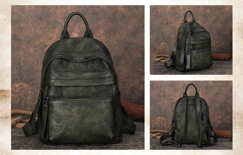 Best Vintage Black Gray Leather Rucksack Womens Vintage School Backpacks Leather Backpack Purse