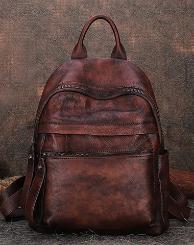 Best Vintage Black Gray Leather Rucksack Womens Vintage School Backpacks Leather Backpack Purse