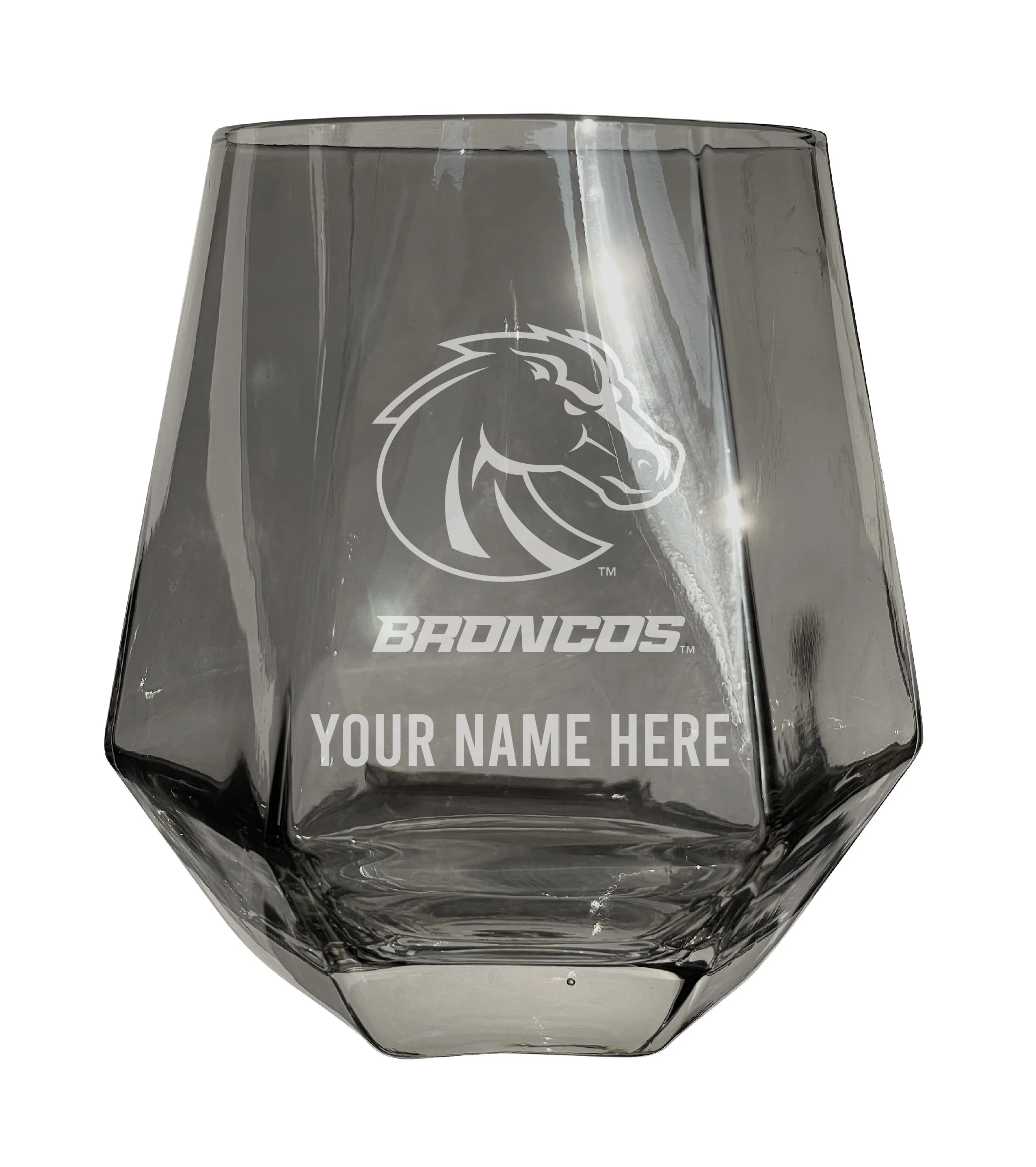 Boise State Broncos Customizable Stemless Diamond Wine Glass Engraved 10 oz Officially Licensed Collegiate Product