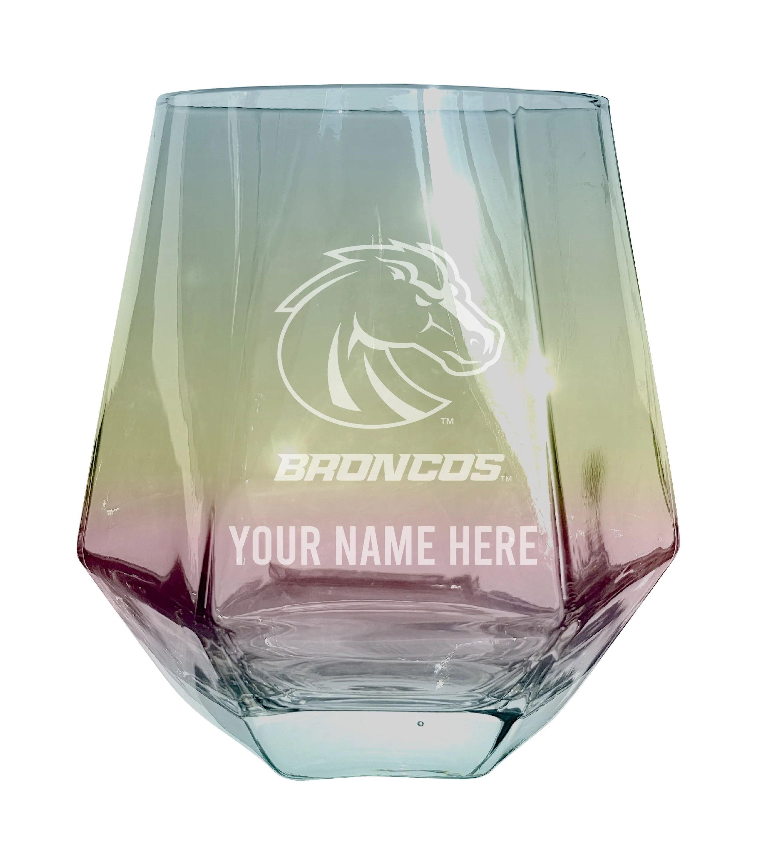 Boise State Broncos Customizable Stemless Diamond Wine Glass Engraved 10 oz Officially Licensed Collegiate Product