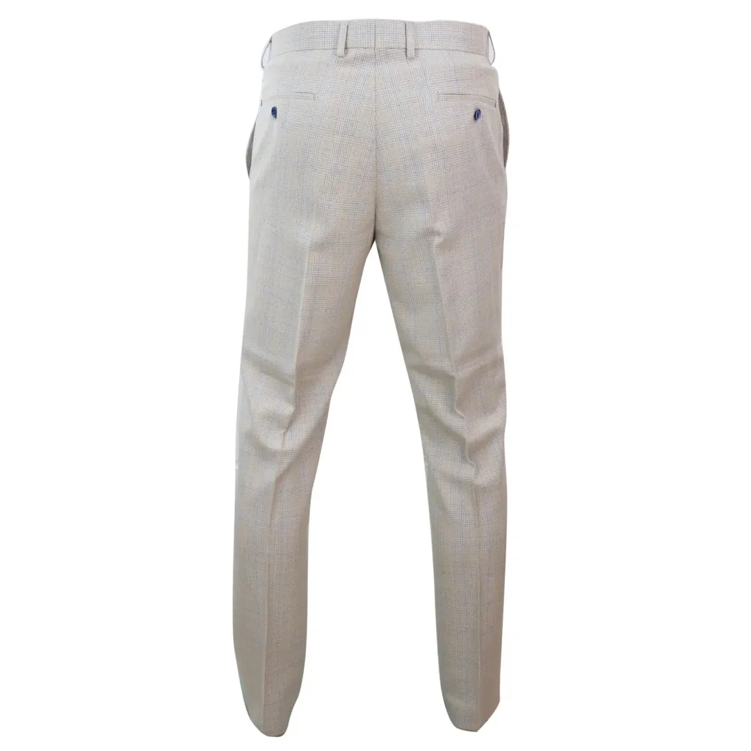 Caridi - Men's Cream Tweed Wedding Trousers