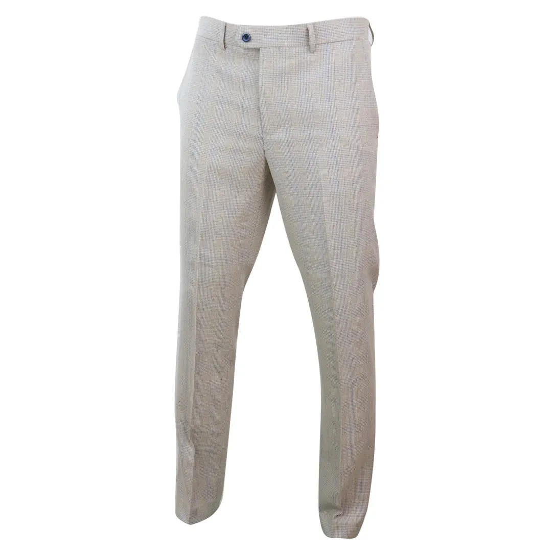 Caridi - Men's Cream Tweed Wedding Trousers