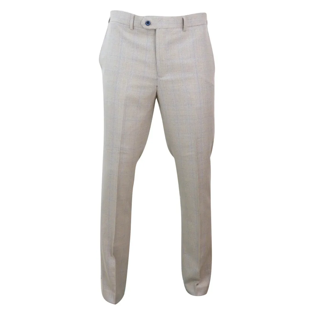 Caridi - Men's Cream Tweed Wedding Trousers