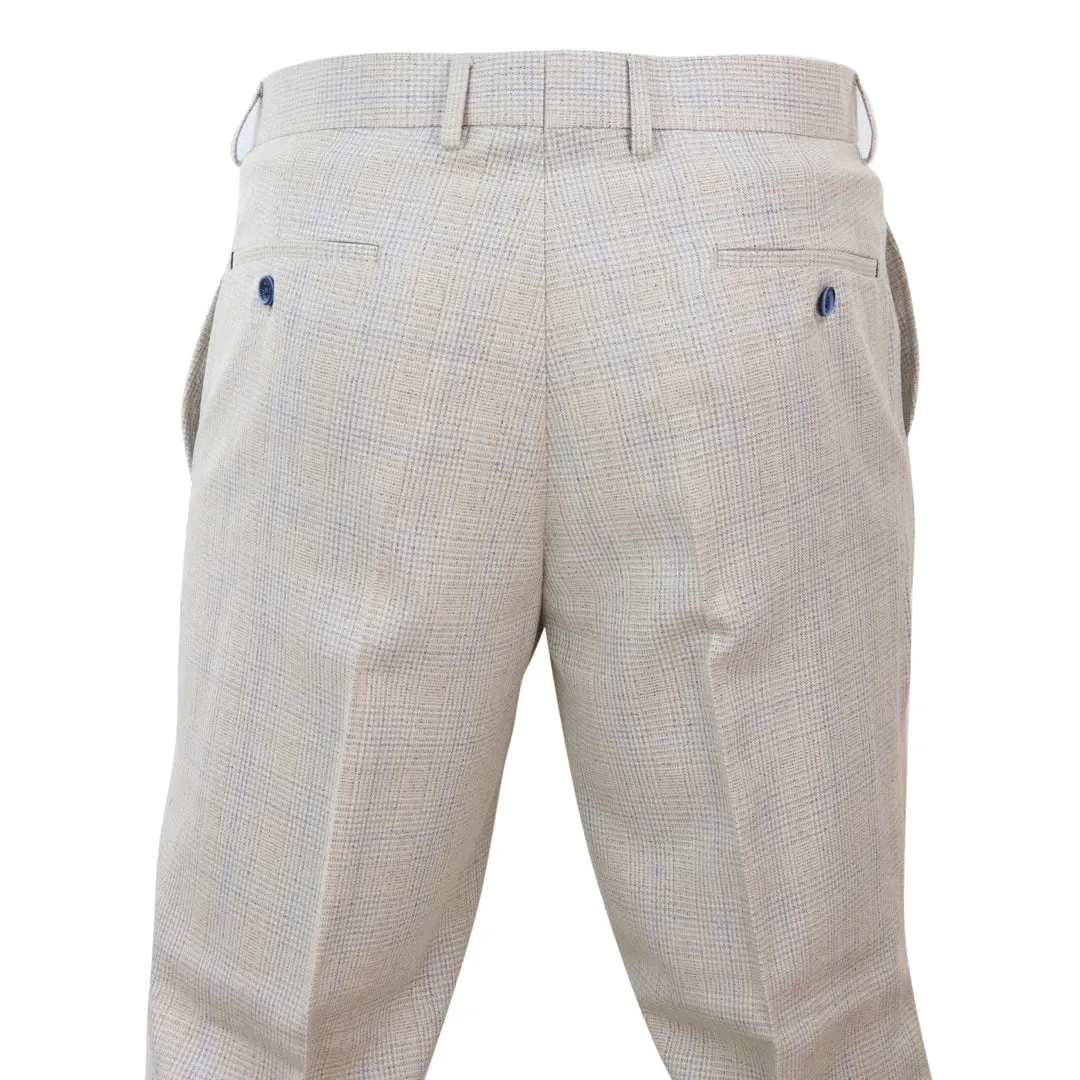 Caridi - Men's Cream Tweed Wedding Trousers