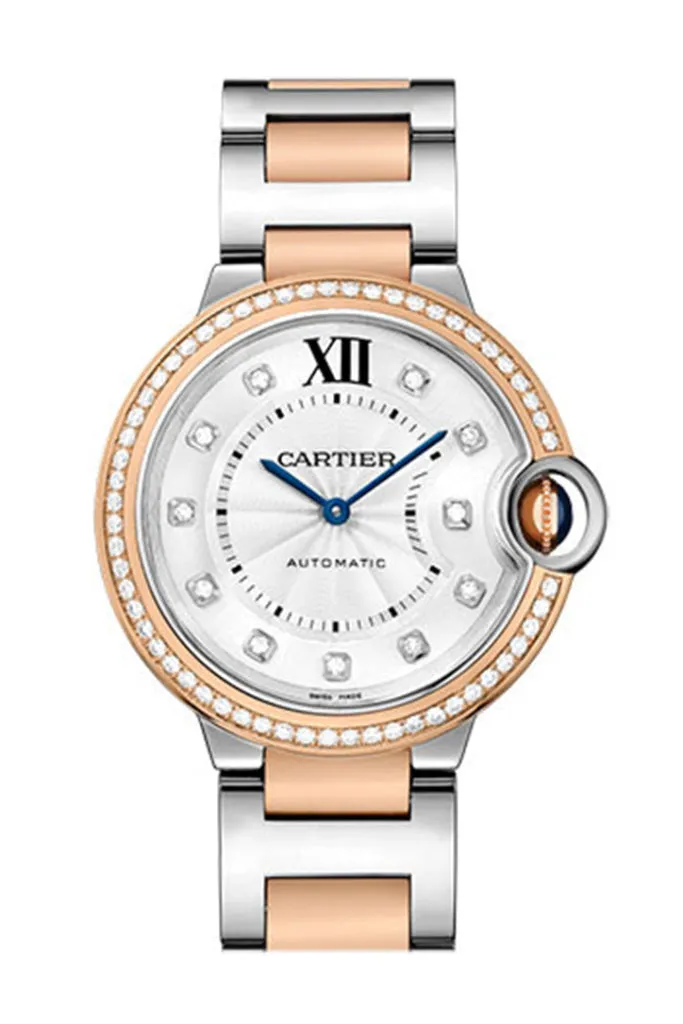 Cartier Ballon Bleu 36MM Diamond Dial Steel Rose Gold W3BB0004