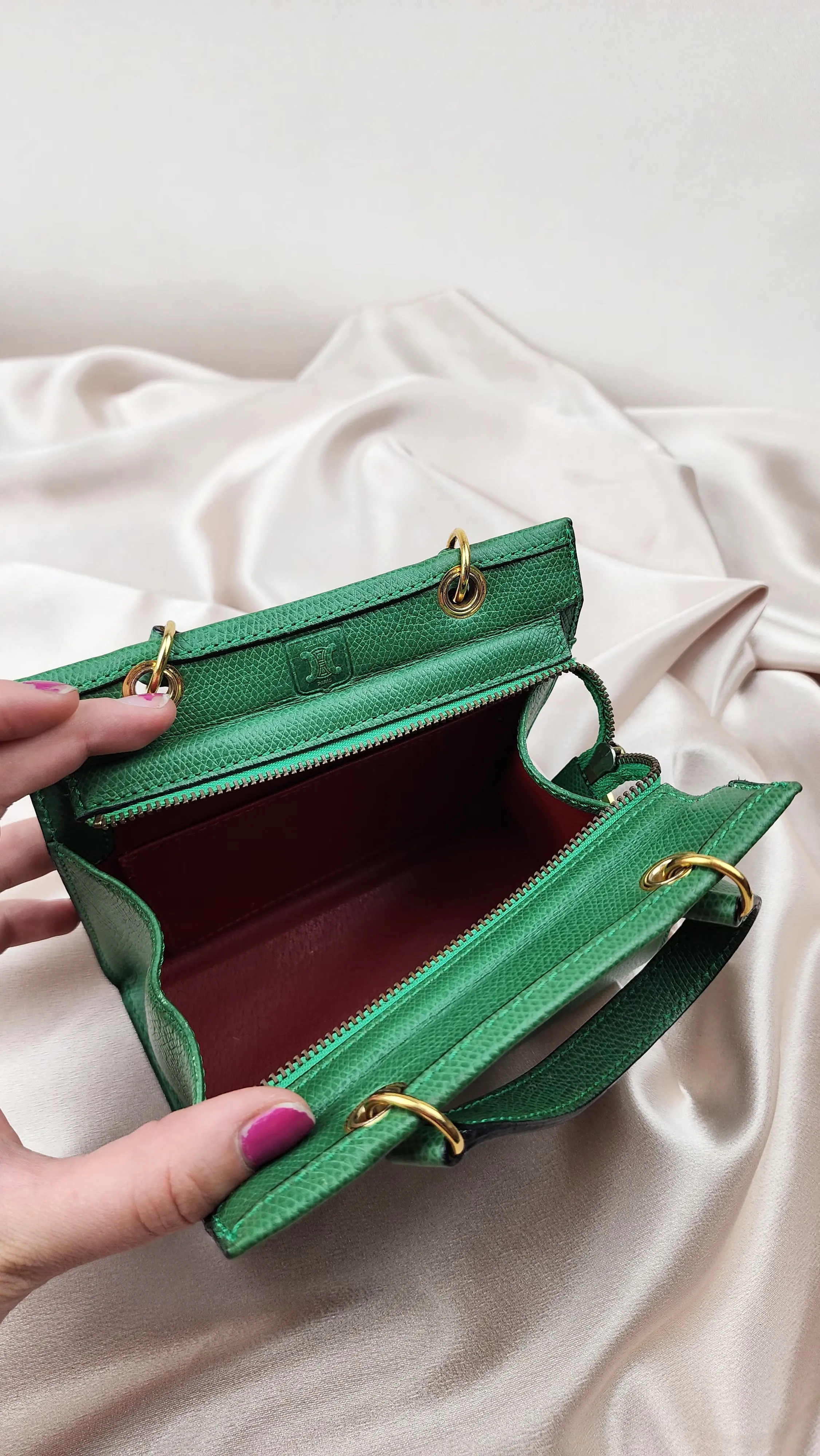 Celine Mini Green Leather 2 Way Hand Bag - 1211