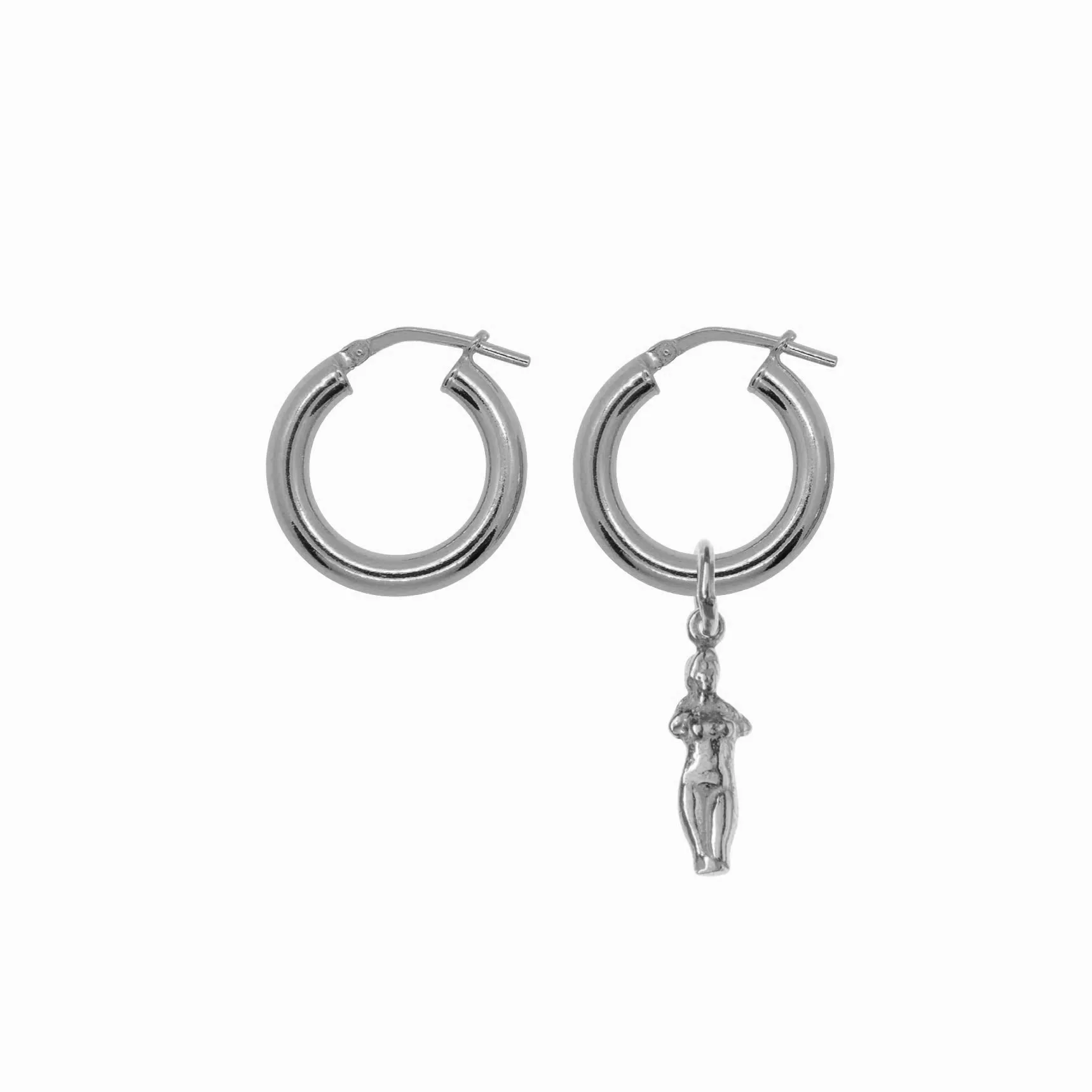 Chunky Hoop Earrings with Aphrodite Pendant - Silver