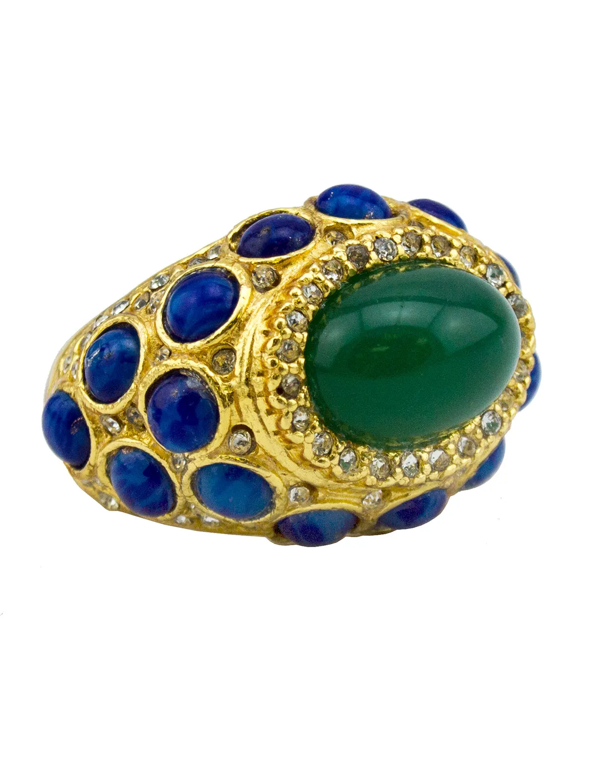 Cocktail Ring with Green and Blue Cabochon Stones