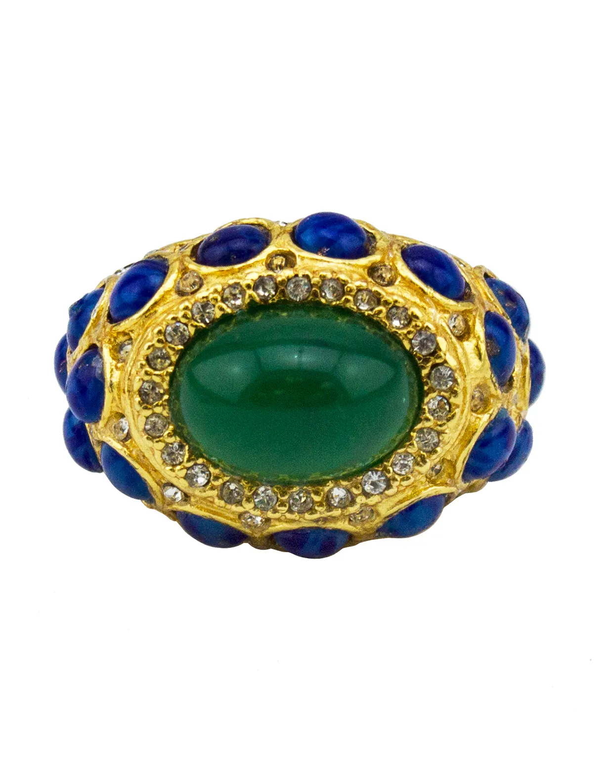 Cocktail Ring with Green and Blue Cabochon Stones