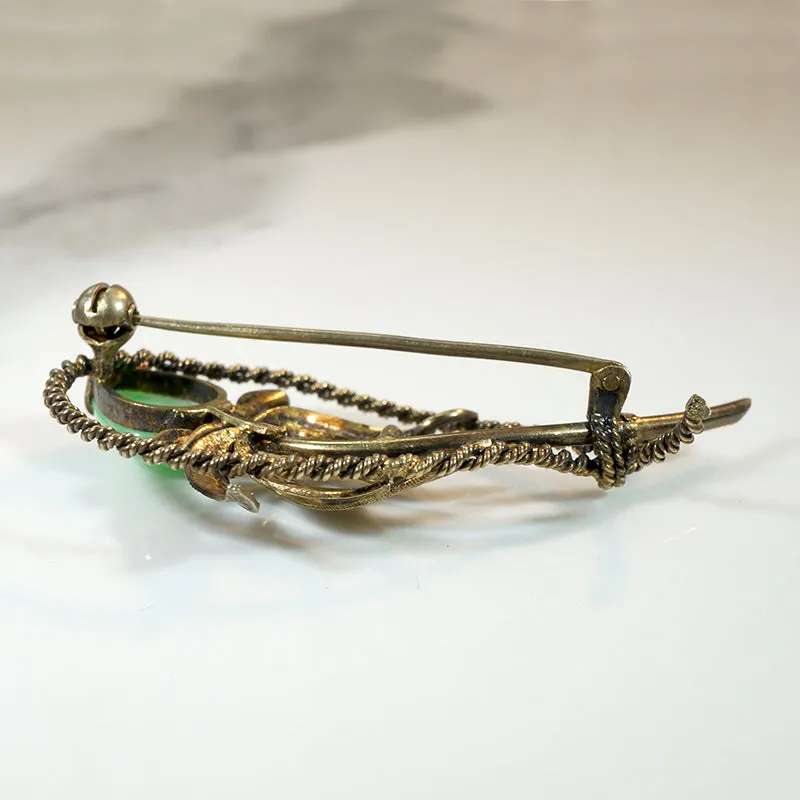 Delicate Jade & Silver Gilt Nosegay Brooch