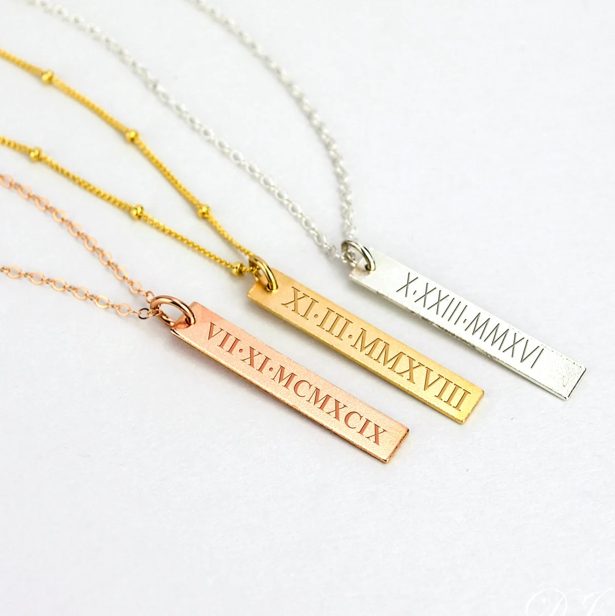 Engraved Vertical Bar Pendant Necklace