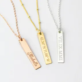 Engraved Vertical Bar Pendant Necklace