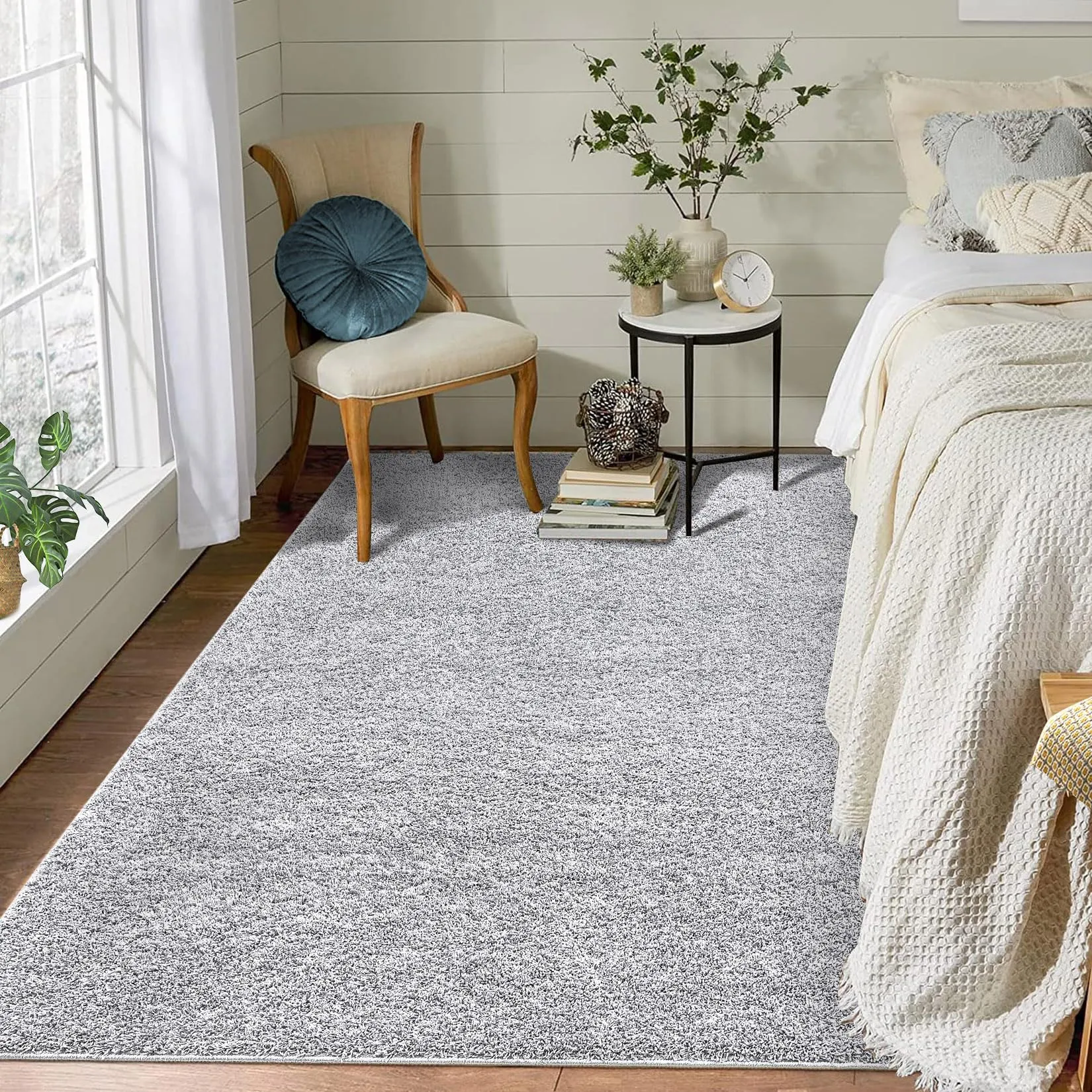 GARVEE 4x6 Rugs for Bedroom Grey Shag Rug Living Room Rugs Shaggy Office Rug Soft Plush Indoor Rugs for Dorm Solid Nursery Rug Farmhouse Floor Cover Silver Grey