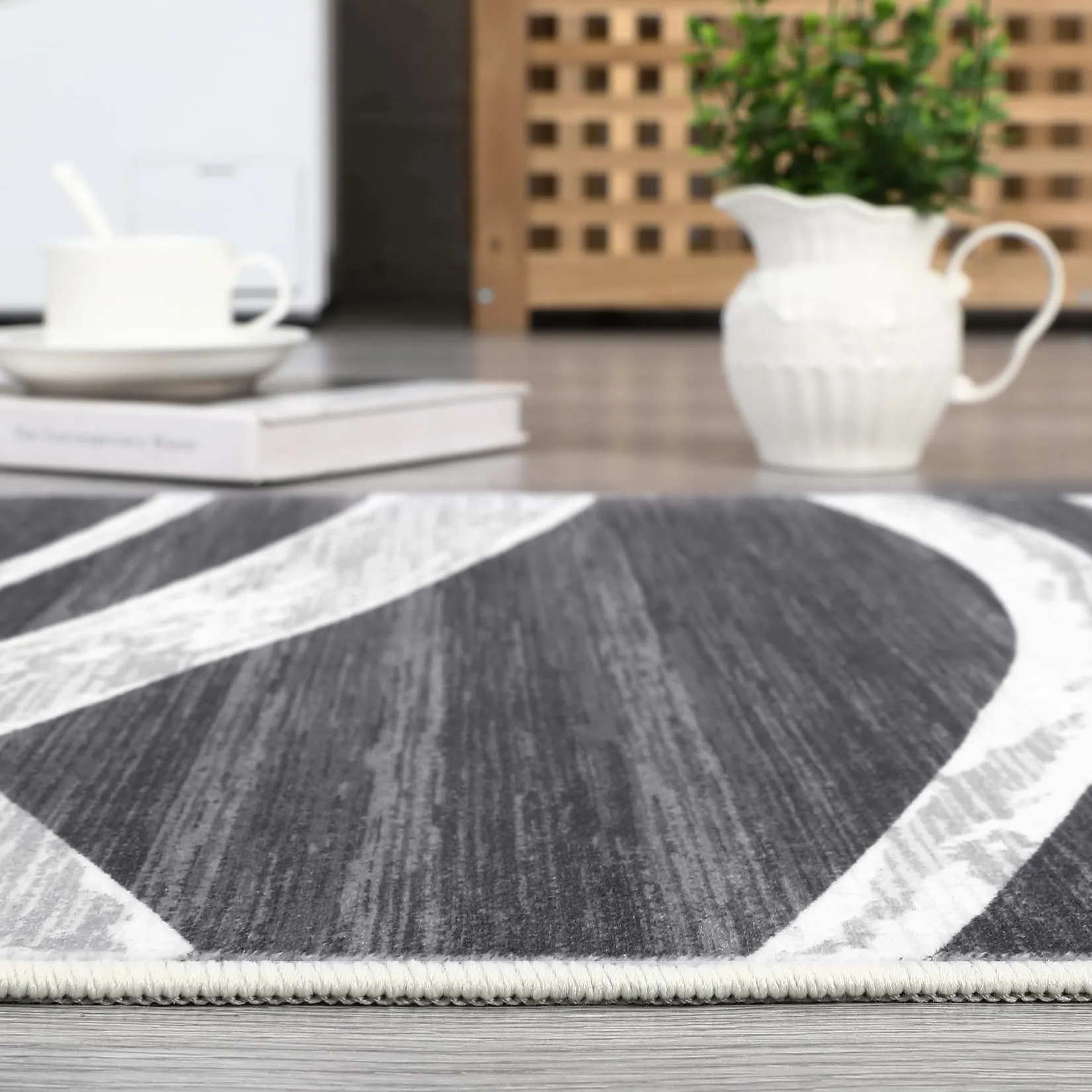 GARVEE 5x7 Area Rugs for Living Room Washable Rug Soft Modern Wave Distressed Carpet Non-Slip Print Rug Low Pile Non-Shedding Foldable Carpet for Bedroom Dining Room Office Nursery Dark Grey