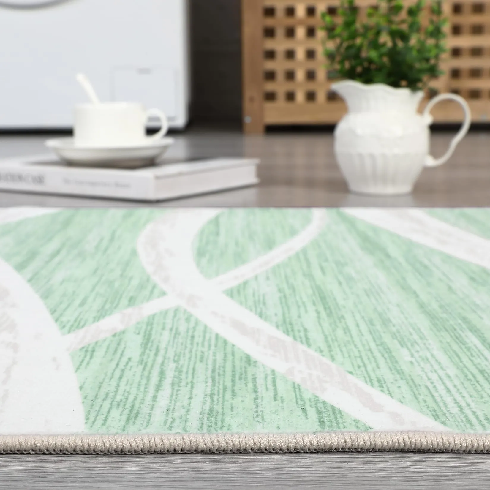 GARVEE 5x7 Area Rugs for Living Room Washable Rug Soft Modern Wave Distressed Carpet Non-Slip Print Rug Low Pile Non-Shedding Foldable Carpet for Bedroom Dining Room Office Nursery Green