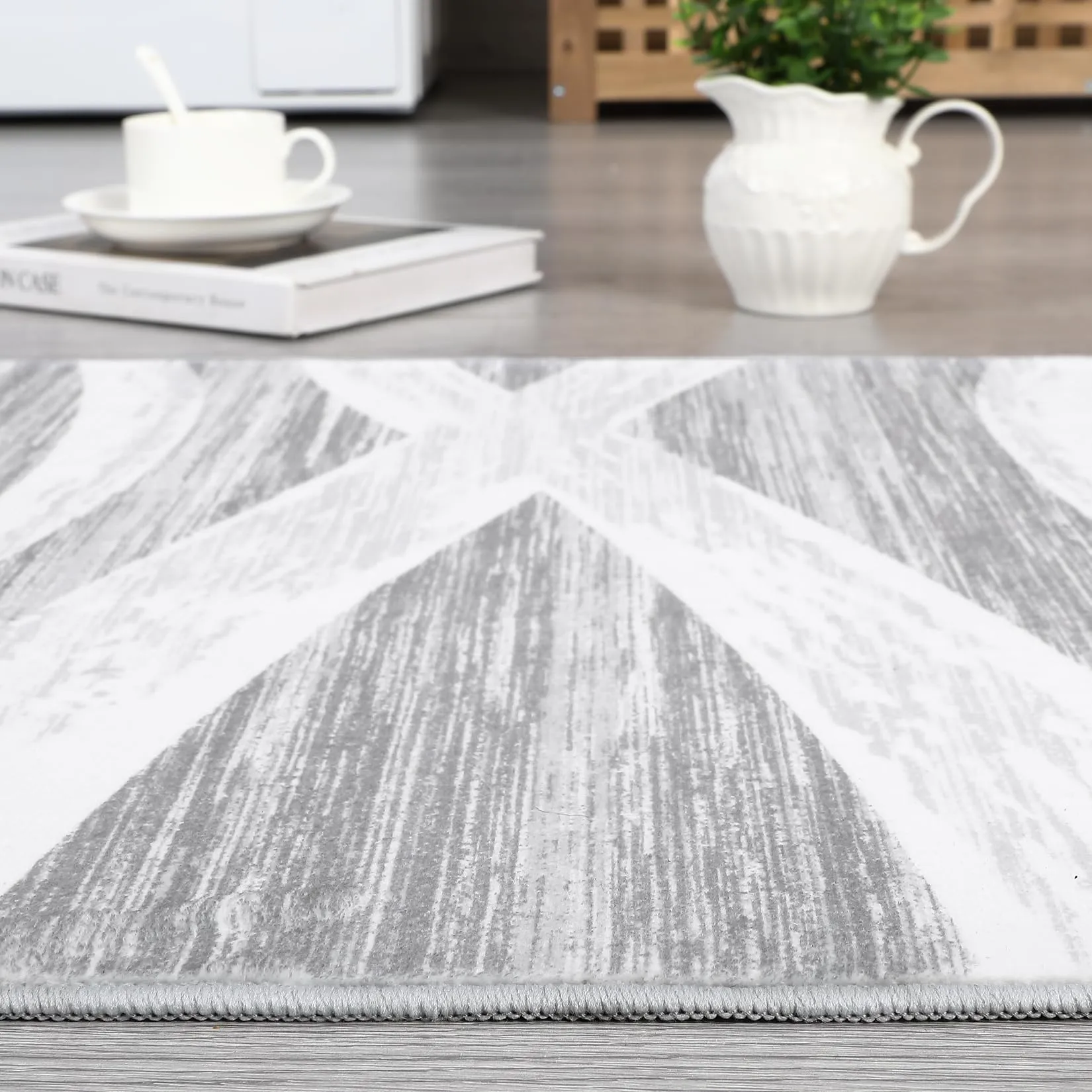 GARVEE 5x7 Area Rugs for Living Room Washable Rug Soft Modern Wave Distressed Carpet Non-Slip Print Rug Low Pile Non-Shedding Foldable Carpet for Bedroom Dining Room Office Nursery Light Grey