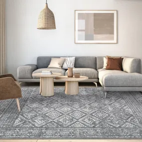 GARVEE 5x7 Rugs for Living Room Boho Distressed Washable Rug Indoor Soft Low Pile Rug Anti-Slip Backing Aesthetic Rug Vintage Non-Shedding Throw Carpet for Bedroom Farmhouse Playroom Nursery Grey