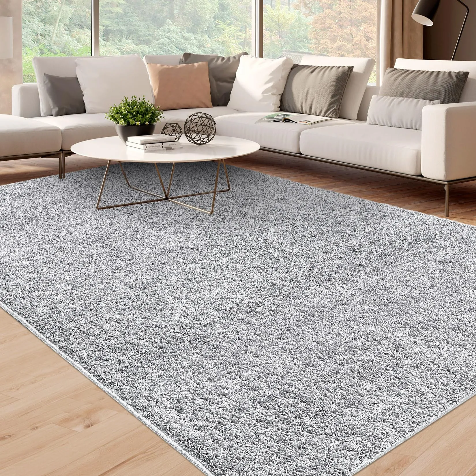 GARVEE 5x8 Rug Living Room Rugs Grey Shag Rugs Soft Plush Area Rug Bedroom Rugs Shaggy Nursery Rug Non Shedding Office Rug Solid Farmhouse Rug Silver Grey