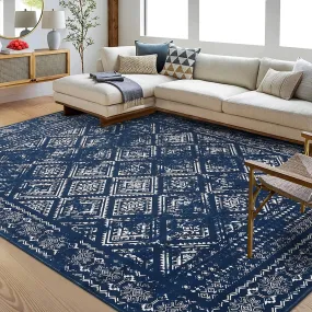 GARVEE 6x9 Area Rug Washable Bedroom Rug Boho Rug Vintage Distressed Blue Rug Indoor Soft Non Slip Carpet Low Pile Aesthetic Rug Throw Carpet for Living Room Bedroom Nursery Home Office Blue