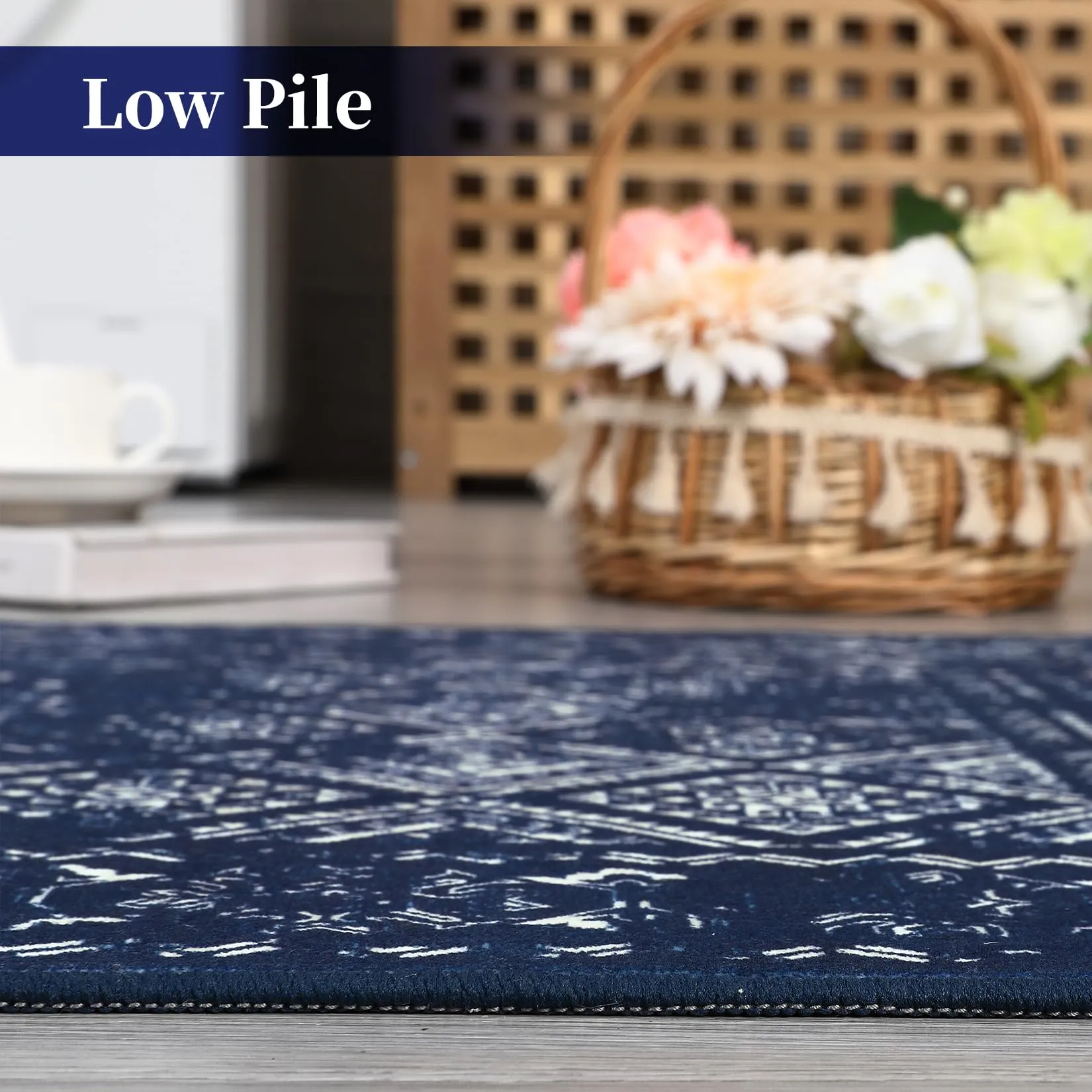 GARVEE 6x9 Area Rug Washable Bedroom Rug Boho Rug Vintage Distressed Blue Rug Indoor Soft Non Slip Carpet Low Pile Aesthetic Rug Throw Carpet for Living Room Bedroom Nursery Home Office Blue